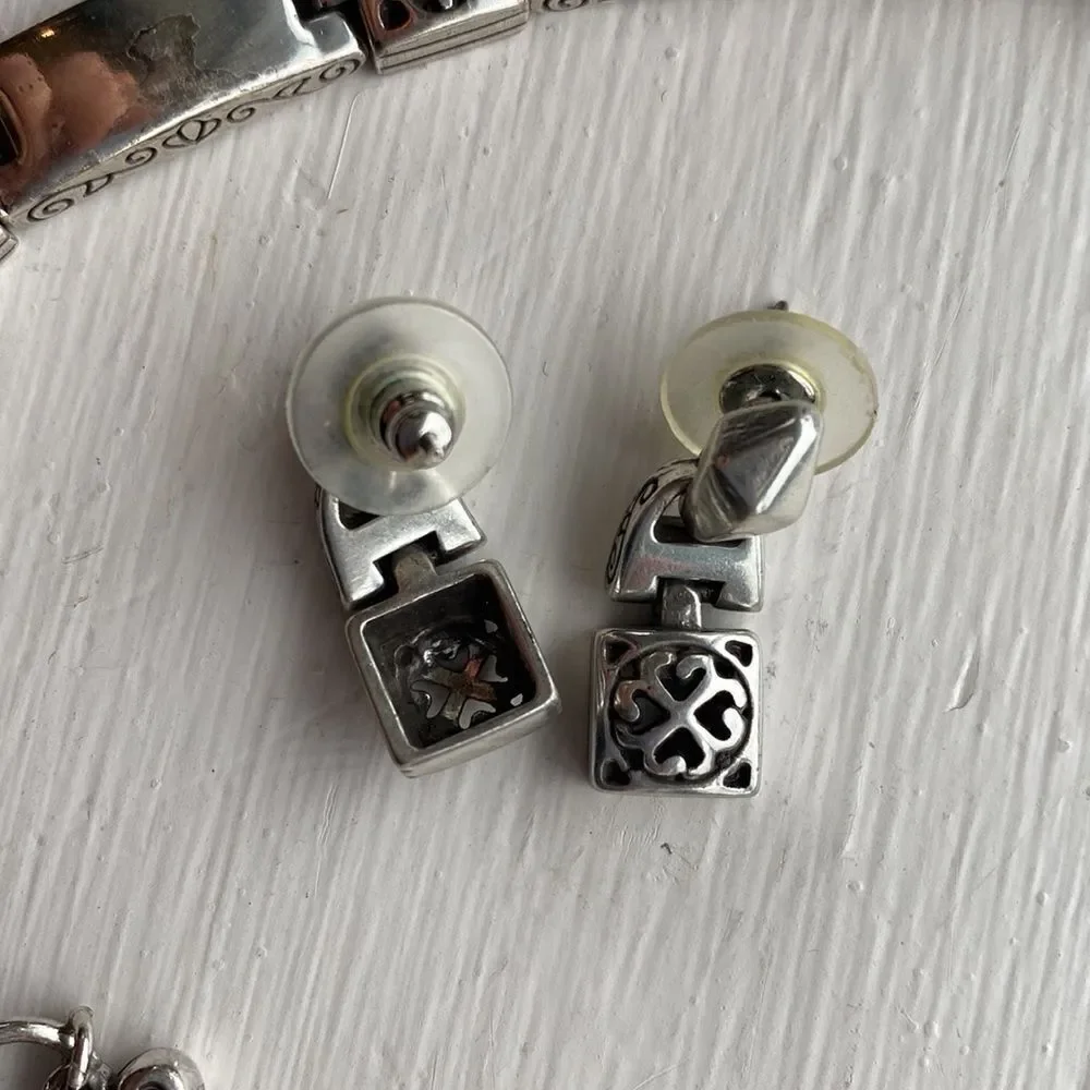 BRIGHTON vintage silver Tribeca square link dangle‎ post earrings - Picture 2 of 4